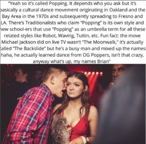 Poppin dancing meme with a guy in a club shouting in a girl's ear