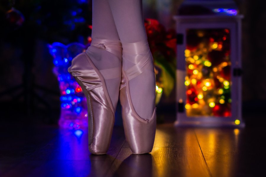 colourful lights satin ballerina pointe shoes