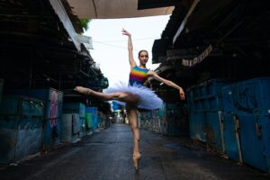Dancer in tutu posing on the street