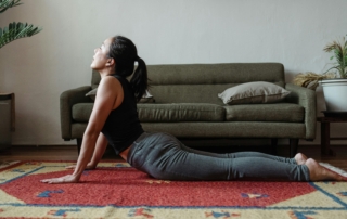 asian woman stretching home march dance challenge